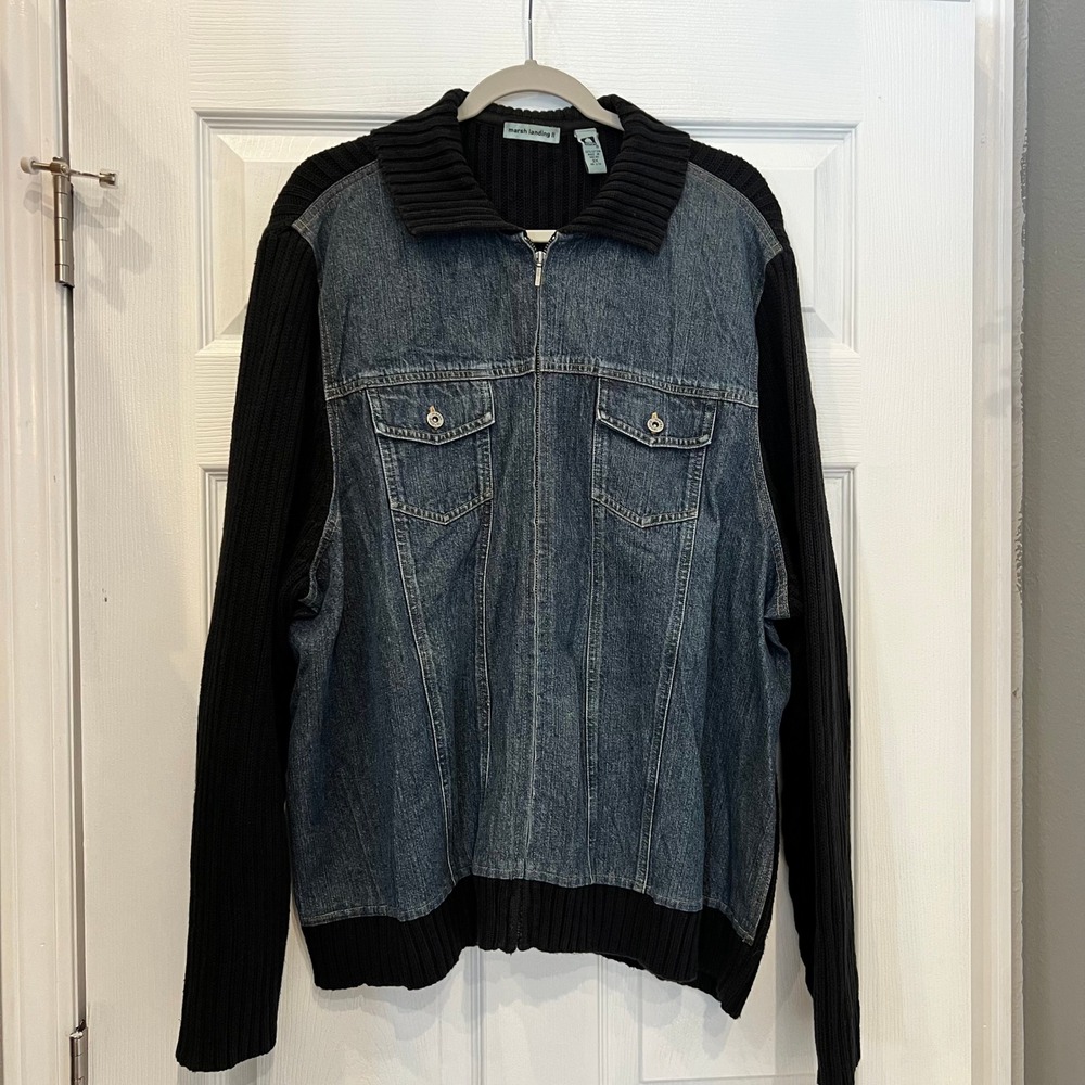 Marsh Landing II Jacket Denim Cotton Knit Mixed Media 90s Y2K Cabincore VNTG 3X